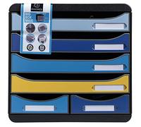 Module de rangement Exacompta Big Box Maxi 6 tiroirs - noir/ bleu/ safran
