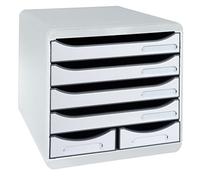Exacompta Module de classement Big Box Maxi 6 tiroirs – 4 tiroirs A4+ et 2 petits, Gris lumière