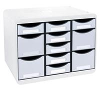 Exacompta - Réf. 313740D - STORE-BOX multi - 1 Caisson 7 tiroirs fins et 4 tiroirs hauts - Dimensions extérieures : Profondeur 27 x largeur 35,5 x Hauteur 27,1 cm - Format paysage - Gris lumière
