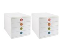 Exacompta - Réf. 314398D - PACK de 2 Modules de classement Pop-Box 4 tiroirs Black Office - Dimensions extérieures 34,70 x 27,80 x 26,70 cm - Blanc/arlequin