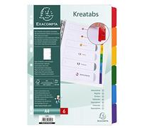 Exacompta - Réf. 3206E - Intercalaires en carte blanche 160g/m2 FSC® Kreatabs avec 6 onglets personnalisables - onglets en couleur -planche d'étiquettes autocollantes imprimables -Format à classer A4
