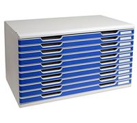Exacompta - Réf. 324003D - MODULO A3 - Caisson 10 tiroirs fermés pour documents A3+ - Dimensions extérieures : Profondeur 35 x largeur 57,6 x Hauteur 32 cm - Gris lumière/bleu