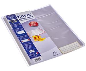Exacompta - Réf. 32430E - 1 protège-cahier Translucide KOVER avec étiquettes adhésives - En PVC plastique lisse 22/100ème - Format 24 x 32 cm - A3 - coloris incolore