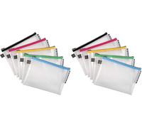 Exacompta - Réf. 34140E - Carton de 10 pochettes avec fermeture éclair ZIP - En polypro souple pour ranger des fournitures, accessoires de beauté - Format à classer A5-5 couleurs assorties