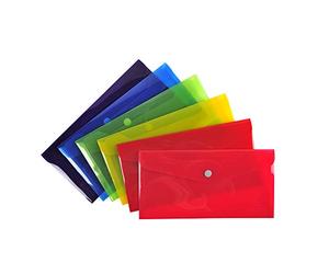 Exacompta - Réf. 34420E - Carton de 30 pochettes fermeture bouton pression avec rabat - En PP lisse - Dimensions : 23x12cm - Format à classer 10x21 cm (DL) - 6 couleurs assorties