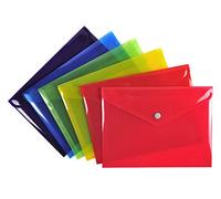 Exacompta - Réf. 34440E - Carton de 30 pochettes fermeture bouton pression avec rabat - En Polypro lisse - Dimensions : 23x17cm - Format à classer A5-6 couleurs assorties