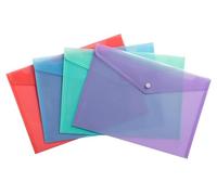 Exacompta - Réf. 35450E - Carton de 28 pochettes fermeture bouton pression avec rabat - Chromaline Pastel - Dimensions : 33x23cm - FT à classer A4 - Bleu pastel, corail, mauve, vert