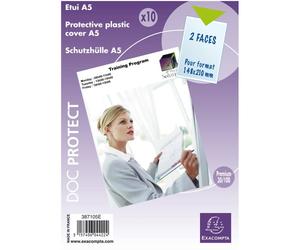 Exacompta - Réf. 387105E - Sachet de 10 étuis protection simple 2 faces pour protéger les documents au format A5 (14,8 x 21 cm) - En PVC lisse Haute qualité - Usage intensif - Couleur cristal