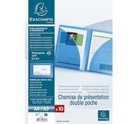 Exacompta - Réf. 3962E - 1 chemise de présentation double poche en polypropylène semi-rigide - pour format A4 double et/ou A3 - dimensions 24 x 32 cm - porte étiquette - couleur bleu