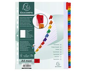 Exacompta - Réf. 4131E - Intercalaires en carte blanche 160g/m2 FSC® avec 31 onglets imprimés numériques de 1 à 31 en couleur - Page d'indexation imprimable - Format à classer A4 maxi