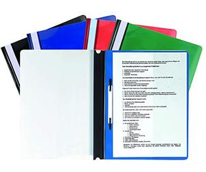 Exacompta - Réf. 439900B - Paquet de 20 chemises de présentation à lamelles - couverture transparente en PVC - lamelle en métal - permet de relier des documents perforés A4 maxi - 4 couleurs assorties