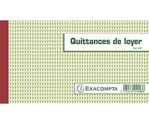 Exacompta - Réf. 43AE - 1 Manifold QUITTANCES DE LOYER - 50 feuillets numérotés et autocopiants - triplicatas (1 original + 2 copies) - format 125 x 21 mm - certifié FSC - fabriqué en France