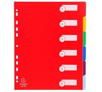 Exacompta - Réf. 4806E - Carton de 25 Intercalaires polypropylène rigide opaques avec 6 onglets neutres - Premier index imprimé - Format à classer A4 maxi - Couleurs vives assorties