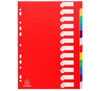 Exacompta - Réf. 4912E - Carton de 15 Intercalaires polypropylène rigide opaques avec 12 onglets neutres - Premier index imprimé - Format à classer A4 - Couleurs vives assorties
