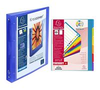 Exacompta - réf. 51562E - 1 classeur PP rigide personnalisable 1 poche - 4 anneaux ronds diamètre 30 mm - bleu & Intercalaires en polypropylène rigide semi-opaques avec 6 onglets neutres Campus