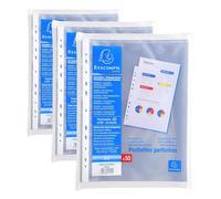 Exacompta - Réf. 5250E - Sachet de 50 pochettes perforées en Polypropylène lisse - Epaisseur 6/100ème - Perforation universelle 11 trous - Format à classer A4 - Incolore (Lot de 3)