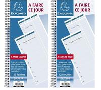 Exacompta - Réf. 5380E - 1 carnet spiralé A faire ce jour - avec liste des tâches en page droite et planning horaire en page de gauche - 125 feuilles - format 297 x 140 mm - certifié PEFC (Lot de 2)