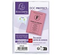 Exacompta - Réf. 5391UE - 1 étui de protection pour permis de conduire rose au format à classer 7,3 x 10,7 cm - étui 6 faces en PVC lisse - Pour un usage intensif - Couleur cristal