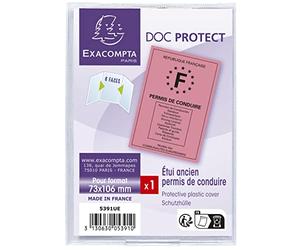 Exacompta - Réf. 5391UE - 1 étui de protection pour permis de conduire rose au format à classer 7,3 x 10,7 cm - étui 6 faces en PVC lisse - Pour un usage intensif - Couleur cristal