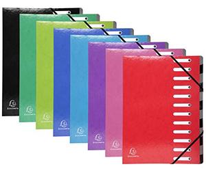 Exacompta - Réf. 53929E - Carton de 8 trieurs HARMONIKA Iderama - avec élastiques et fenêtres découpées - dos extensible - en carte lustrée pelliculée - 12 compartiments - 24,5x32cm - A4 - assorties