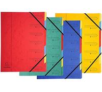 Exacompta - Réf. 54070E - Carton de 12 trieurs dos agrafé - avec élastiques - couverture imprimée en carte lustrée et intérieur en carte recy 7 compartiments - 24,5x32cm - pour A4 - assorties