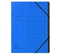 Exacompta - Réf. 541202E - 1 trieur dos agrafé - avec élastiques - couverture imprimée en carte lustrée et intérieur en carte recy noire - 12 compartiments - dim 24,5x 32 cm - A4 - couleur bleu