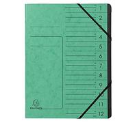 Exacompta - Réf. 541203E - 1 trieur dos agrafé - avec élastiques - couverture imprimée en carte lustrée et intérieur en carte recy noire - 12 compartiments - dim 24,5 x 32 cm - A4 - couleur vert