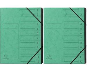 Exacompta - Réf. 541203E - 1 trieur dos agrafé - avec élastiques - couverture imprimée en carte lustrée et intérieur en carte recy noire - 12 compartiments - dim 24,5 x 32 cm - A4 - couleur vert