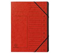 Exacompta - Réf. 541205E - 1 trieur dos agrafé - avec élastiques - couverture imprimée en carte lustrée et intérieur en carte recy noire - 12 compartiments - dim 24,5x 32 cm - A4 - couleur rouge