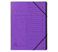 Exacompta - Réf. 541208E - 1 trieur dos agrafé - avec élastiques - couverture imprimée en carte lustrée et intérieur en carte recyclée noire - 12 compartiments - dim 24,5x 32 cm - A4 - couleur violet