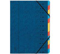 Exacompta - Trieur agrafé 12 compartiments avec élastiques - A4 24,5x32 cm - Bleu