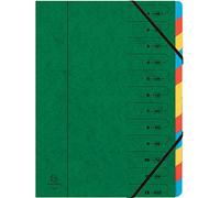 Exacompta - Réf. 54123E - Trieur agrafé avec élastiques 12 compartiments intérieur en carte recy couleur vive- onglets protégés - pour documents format A4 - couleur vert
