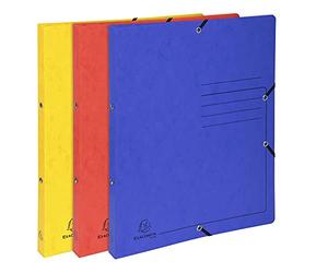 Exacompta - réf. 542550E - 1 paquet de 5 classeurs carte lustrée imprimées avec élastiques - 2 anneaux ronds de 15 mm - Dimensions extérieures : 32 x 25 cm - Format à classer A4 - 3 couleurs assorties