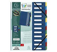 Exacompta - Réf. 55122E - Carton de 6 trieurs HARMONIKA - avec élastiques et fenêtres découpées - couverture en carte lustrée - dos extensible - 12 compartiments - A4 - dim 24,5x32cm - couleur bleu