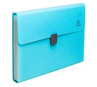 Exacompta - Réf. 55299E - Carton de 5 Trieurs valisette Pop'N Co - couverture en PP recy t intérieur en PP - dos extensible - fermeture par bouton pression - 13 compartiments - dim 33x25 cm - cyan