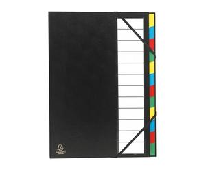 Exacompta - Réf. 55341E - Carton de 6 trieurs Ordonator - avec élastiques - couverture rigide en carton - onglets neutres - porte-étiquette - 9 compartiments - dim 23,5x 33,5 cm - pour A4 - noir
