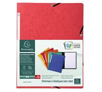 Exacompta - Réf. 55415E - Paquet de 10 chemises à élastiques sans rabat - pochettes en carte lustrée 355 g/m² - dimensions 24 x 32 cm pour documents au format A4 - couleur rouge