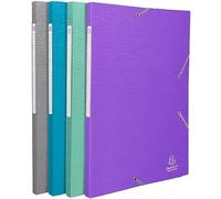 Exacompta - Réf. 55650E - Lot de 4 chemises à élastiques Teksto - pochettes 3 rabats Maxi Capacity - en carte enduite - dimensions 24 x 32 cm pour documents au format A4 - couleurs assorties
