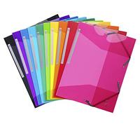Exacompta - Réf. 55670E - Paquet de 10 chemises à élastiques Iderama PP - pochettes 3 rabats - en polypropylène semi-translucide et glossy - dim 24 x 32 cm pour format A4 - 10 couleurs assorties