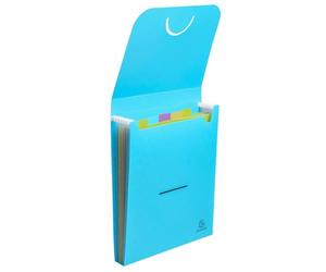 Exacompta - Réf. 55799E - 1 Trieur valisette vertical Pop'N Co - couverture et intérieur en PP recyclé - 6 compartiments - livré avec 2 planches d'étiquettes - dim 25,5x30,5 cm - couleur cyan