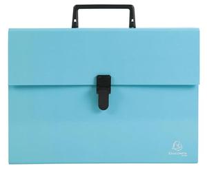 Exacompta - Réf. 56762E - Carton de 4 trieurs valisette avec poignée Aquarel - soufflets renforcés multicolores - fermeture par bouton clip - 18 compartiments - dim 32x24 cm - pour A4 - bleu pastel