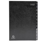 Exacompta - Réf. 57012E - Carton de 12 trieurs Ordonator - couverture rigide - intérieur en carte recy onglets plastifiés numériques de 1 à 12-12 compartiments - dim 25x33 cm - pour A4 - noir