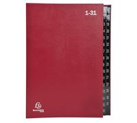Exacompta - Réf. 57035E - Carton de 6 trieurs Ordonator - couverture rigide - intérieur en carte noire - onglets plastifiés numériques de 1 à 31-32 compartiments - dim 25x33 cm - pour A4 - rouge