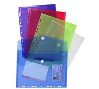 Exacompta - Réf. 57380E - Sachet de 5 pochettes-enveloppes perforées polypropylène - fermeture scratch - A4 - Couleurs assorties