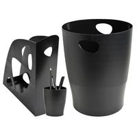 Exacompta - Réf. 576014D- Kit Eco : Ensemble accessoires de bureau 3 pièces : 1 porte-revues-1 pot à crayons-1 corbeille à papier - Noir