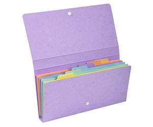 Exacompta - Réf. 58660E - 1 pochette trieur Aquarel en carte multicolore pastel 6 compartiments - fermeture par élastiques - format 26x13 cm pour documents format 24x11 cm - couleurs aléatoires