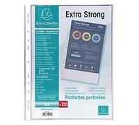 EXACOMPTA Sachet de 100 pochetttes perforées Polypropylène Premium grainé 8/100e - A4 - Cristal