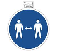 Exacompta - Réf. 67020E - 1 panneau rond autocollant rond GARDEZ VOS DISTANCES - Stop Covid - En PVC traité anti-dérapant et résistant aux UV - Diamètre du panneau : 20 cm - Coloris bleu
