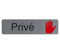Exacompta - Réf. 67150E - 1 plaque de porte adhésive Privé - Plaque murale imprimée de signalisation - Sur tous supports - Aspect aluminium brossé - Dimensions : 16,5 x 4,4 cm