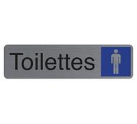 Exacompta - Réf. 67159E - 1 plaque de porte adhésive Toilettes homme - Plaque murale imprimée de signalisation - Sur tous supports - Aspect aluminium brossé - Dimensions : 16,5 x 4,4 cm